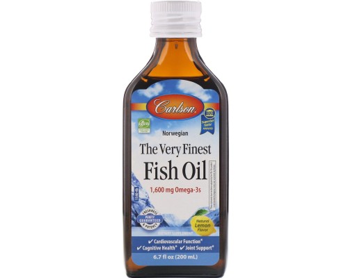 Риб'ячий жир норвезький зі смаком лимона Carlson Labs (Fish Oil) 200 мл Риб'ячий жир норвезький зі смаком лимона Carlson Labs (Fish Oil) 200 мл