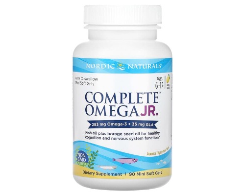 Nordic Naturals, Complete Omega Junior, для дітей віком 6–12 років, зі смаком лимона, 283 мг, 90 міні-капсул Nordic Naturals, Complete Omega Junior, для дітей віком 6–12 років, зі смаком лимона, 283 мг, 90 міні-капсул