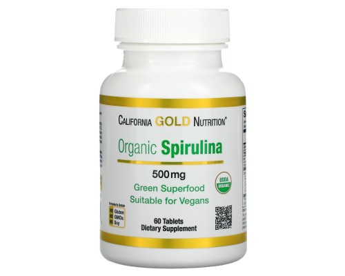 Органическая спирулина California Gold Nutrition (Organic Spirulina USDA Organic) 500 мг 60 таблеток Органическая спирулина California Gold Nutrition (Organic Spirulina USDA Organic) 500 мг 60 таблеток