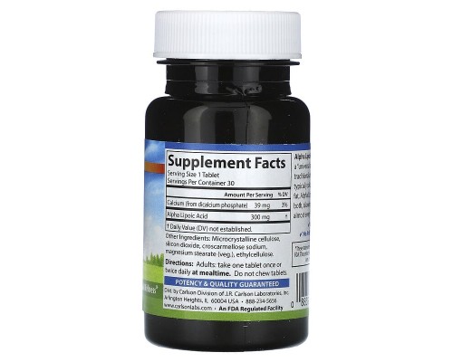 Альфа-ліпоєва кислота Carlson (Alpha-Lipoic Acid) 300 мг 30 таблеток Альфа-ліпоєва кислота Carlson (Alpha-Lipoic Acid) 300 мг 30 таблеток