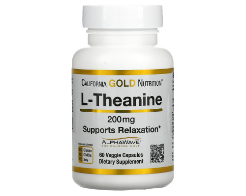 Теанин California Gold Nutrition (L-Theanine AlphaWave Supports Relaxation Calm Focus) 200 мг 60 вегетарианских капсул