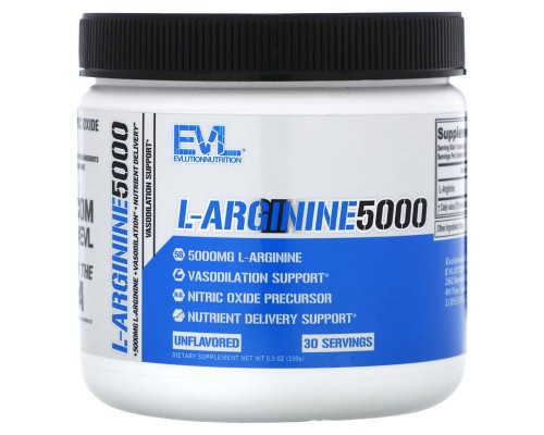 L-Аргінін 5000 EVLution Nutrition 150 г, 30 порцій (без смаку) L-Аргінін 5000 EVLution Nutrition 150 г, 30 порцій (без смаку)