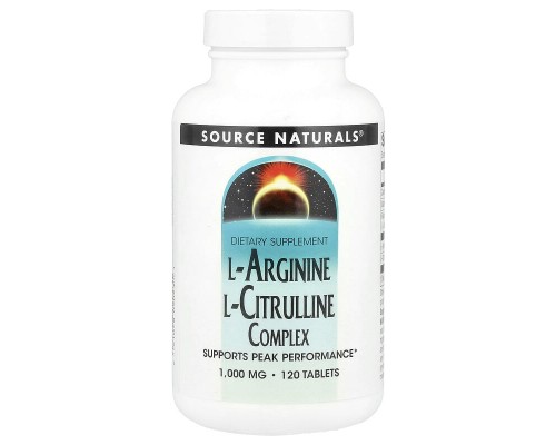 Коплекс L-Аргініну та L-Цитруліну Source Naturals 1000 мг, 120 таблеток Коплекс L-Аргініну та L-Цитруліну Source Naturals 1000 мг, 120 таблеток