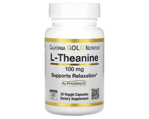 Теанин California Gold Nutrition (L-Theanine AlphaWave Supports Relaxation) 100 мг 30 вегетарианских капсул