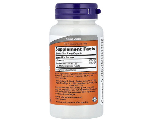 Теанин NOW Foods (L-Theanine Stress Management) 100 мг 90 вегетарианских капсул