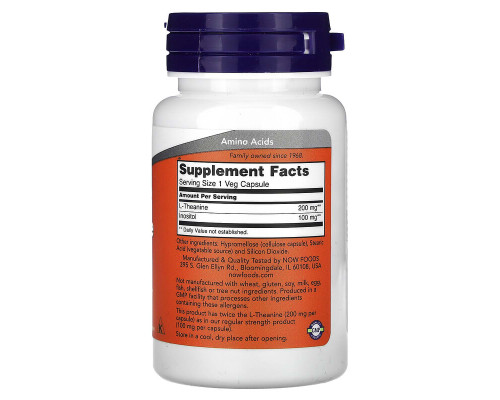Теанин NOW Foods L-Theanine Stress Management 200 мг 60 вегетарианских капсул