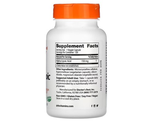 Альфа-ліпоева кислота Doctor's Best (Alpha Lipoic Acid 150) 150 мг, 120 капсул Альфа-ліпоева кислота Doctor's Best (Alpha Lipoic Acid 150) 150 мг, 120 капсул