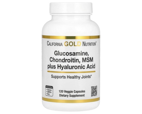 Глюкозамін, Хондроітин, МСМ і Гіалуронова кислота California Gold Nutrition 120 вегетаріанських капсул Глюкозамін, Хондроітин, МСМ і Гіалуронова кислота California Gold Nutrition 120 вегетаріанських капсул