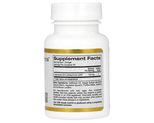 Коензим Q10 California Gold Nutrition 100 мг, 30 рослинних капсул Коензим Q10 California Gold Nutrition 100 мг, 30 рослинних капсул