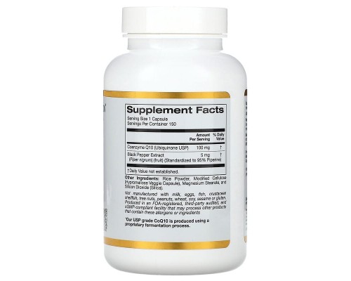 Коензим Q10 класу USP із Bioperine California Gold Nutrition 100 мг, 150 вегетаріанських капсул Коензим Q10 класу USP із Bioperine California Gold Nutrition 100 мг, 150 вегетаріанських капсул