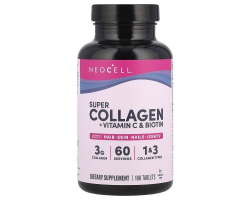 Колаген I і II типу з Вітаміном С і Біотином NeoCell (Super Collagen), 180 таблеток Колаген I і II типу з Вітаміном С і Біотином NeoCell (Super Collagen), 180 таблеток