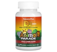 Вітамін D3 для дітей «Animal Parade» Nature's Plus 500 МО, 90 таблеток зі смаком чорної вишні