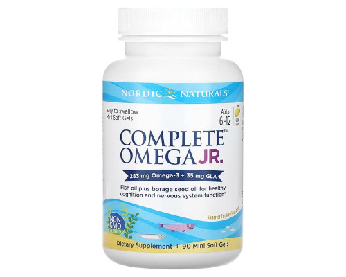 Nordic Naturals, Complete Omega Junior, для детей 6–12 лет, со вкусом лимона, 283 мг, 90 мини-капсул