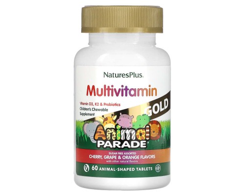 Мультивітаміни для дітей смак асорти Natures Plus (Animal Parade Gold) 60 жувальних таблеток Мультивітаміни для дітей смак асорти Natures Plus (Animal Parade Gold) 60 жувальних таблеток