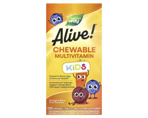 Мультивітаміни для дітей Alive! Nature's Way 120 жувальних цукерок зі смаком апельсина і ягід Мультивітаміни для дітей Alive! Nature's Way 120 жувальних цукерок зі смаком апельсина і ягід
