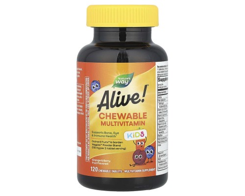 Мультивітаміни для дітей Alive! Nature's Way 120 жувальних цукерок зі смаком апельсина і ягід Мультивітаміни для дітей Alive! Nature's Way 120 жувальних цукерок зі смаком апельсина і ягід