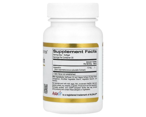 Астаксантин (чистий ісландський) California Gold Nutrition 12 мг, 30 вегетаріанських капсул Астаксантин (чистий ісландський) California Gold Nutrition 12 мг, 30 вегетаріанських капсул
