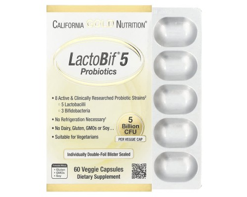 Пробіотики LactoBif California Gold Nutrition 5 млрд КУО, 10 вегетаріанських капсул Пробіотики LactoBif California Gold Nutrition 5 млрд КУО, 10 вегетаріанських капсул