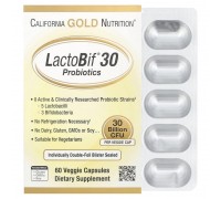 Пробиотики LactoBif California Gold Nutrition 30 млрд КОЕ, 60 вегетарианских капсул