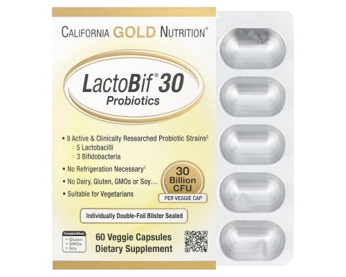 Пробиотики LactoBif California Gold Nutrition 30 млрд КОЕ, 10 вегетарианских капсул Пробиотики LactoBif California Gold Nutrition 30 млрд КОЕ, 10 вегетарианских капсул