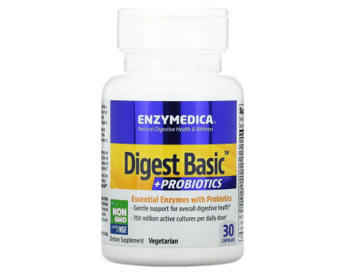 Ферменти та пробіотики, Digest Basic + Probiotics, Enzymedica, 30 капсул