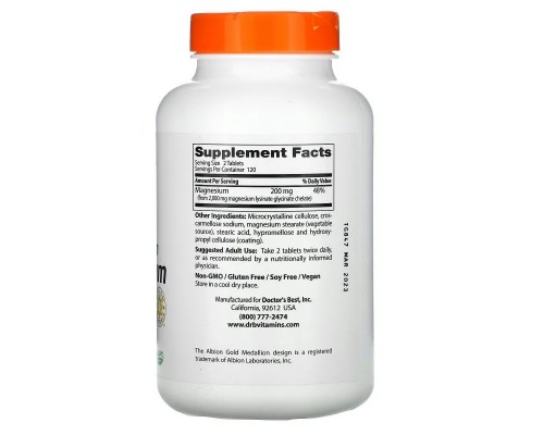 100% хелатований легкозасвоюваний магній, High Absorption Magnesium 100% Chelated, Doctor's Best, 100 мг, 240 таблеток 100% хелатований легкозасвоюваний магній, High Absorption Magnesium 100% Chelated, Doctor's Best, 100 мг, 240 таблеток