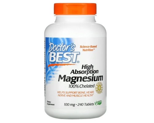 100% хелатований легкозасвоюваний магній, High Absorption Magnesium 100% Chelated, Doctor's Best, 100 мг, 240 таблеток 100% хелатований легкозасвоюваний магній, High Absorption Magnesium 100% Chelated, Doctor's Best, 100 мг, 240 таблеток