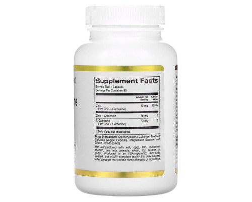 Комплекс Цинк-L-карнозину California Gold Nutrition, 90 капсул, до 07.25 Комплекс Цинк-L-карнозину California Gold Nutrition, 90 капсул, до 07.25