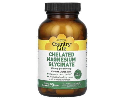    Country Life, хелатный глицинат магния, 400 мг, 90 таблеток (133 мг в 1 таблетке)