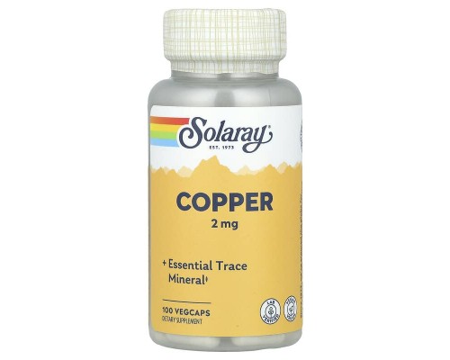 Мідь Solaray "Copper" 2 мг, 100 капсул Мідь Solaray "Copper" 2 мг, 100 капсул