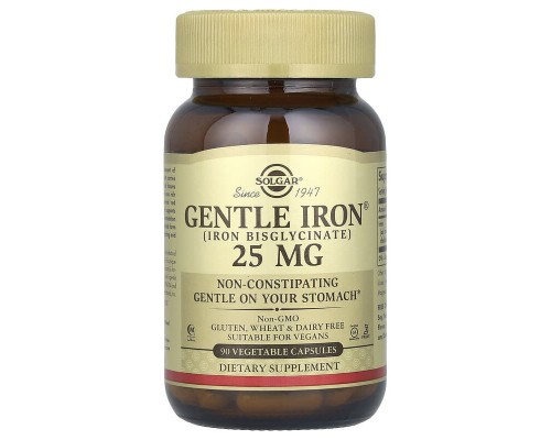 Залізо Solgar (Gentle Iron) 25 мг, 90 рослинних капсул Залізо Solgar (Gentle Iron) 25 мг, 90 рослинних капсул