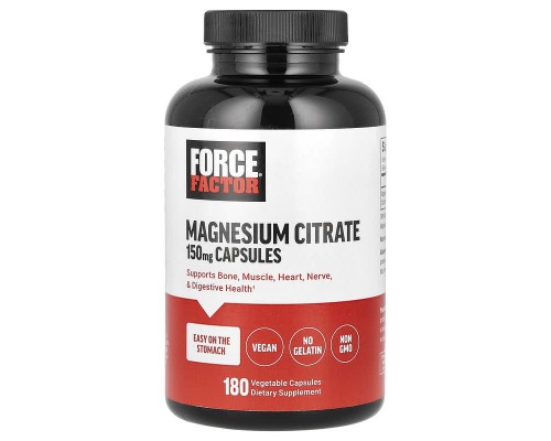 Цитрат Магнію Force Factor, 150 мг, 180 рослинних капсул Цитрат Магнію Force Factor, 150 мг, 180 рослинних капсул