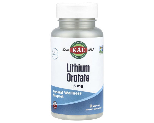 Літій оротат (Lithium Orotate) KAL 5 мг, 60 вегетаріанських капсул