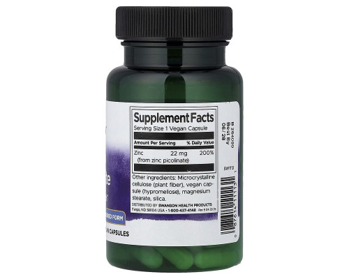 Цинк Пиколинат Swanson (Zinc Picolinate) 22 мг 60 капсул