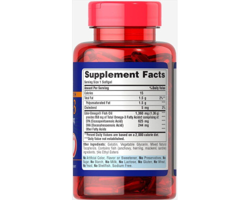 Омега-3 рыбьего жира тройной силы Puritan's Pride (Omega-3 Fish Oil) 1360 мг 60 мягких капсул