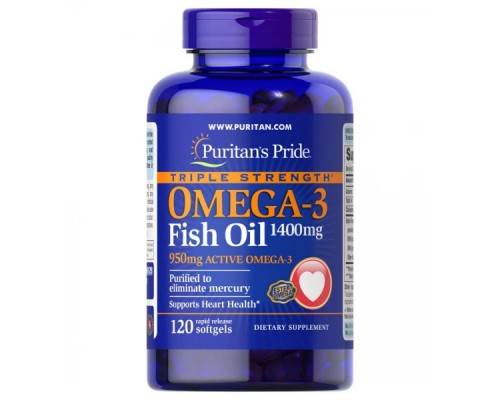 Рыбий жир Омега-3 Puritan's Pride (Triple Strength Omega-3 Fish Oil) 1400 мг 120 капсул Рыбий жир Омега-3 Puritan's Pride (Triple Strength Omega-3 Fish Oil) 1400 мг 120 капсул