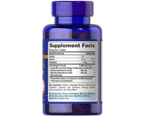 Рыбий жир Омега-3 Puritan's Pride (Triple Strength Omega-3 Fish Oil) 1400 мг 120 капсул Рыбий жир Омега-3 Puritan's Pride (Triple Strength Omega-3 Fish Oil) 1400 мг 120 капсул