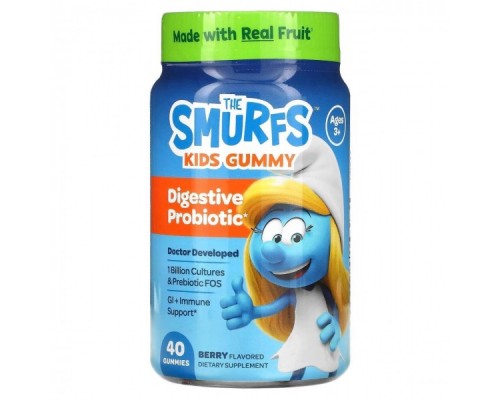 Пробіотики для дітей The Smurfs Kids Gummy Digestive Probiotic Ages 3+ 40 Gummies (Berry) Жувальні таблетки Пробіотики для дітей The Smurfs Kids Gummy Digestive Probiotic Ages 3+ 40 Gummies (Berry) Жувальні таблетки