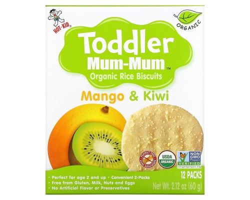 Печиво з органічним рисом Hot Kid (Toddler Mum-Mum) 60 г, 12 шт зі смаком манго та ківі