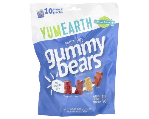 Жевательные мишки YumEarth 10 упаковок по 19,8 г со вкусами асорти