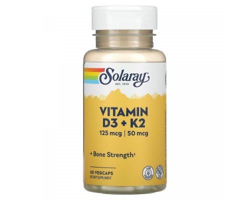 Вітамін Д3+К2 без сої Solaray (Vitamin D3+K2) 60 вегетаріанських капсул Вітамін Д3+К2 без сої Solaray (Vitamin D3+K2) 60 вегетаріанських капсул