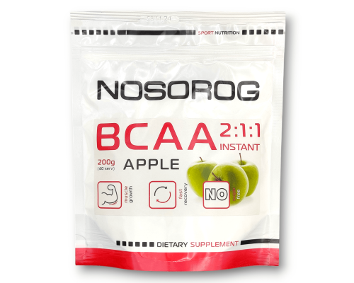 Амінокислоти BCAA 2:1:1 NOSOROG 200 г зі смаком яблука Амінокислоти BCAA 2:1:1 NOSOROG 200 г зі смаком яблука