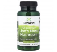 Їжовик гребінчастий Swanson (Lion's Mane) 500 мг, 60 капсул