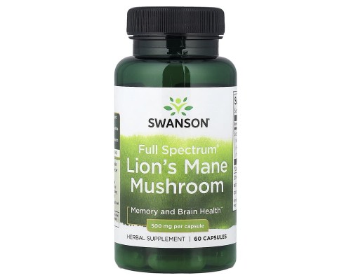 Їжовик гребінчастий Swanson (Lion's Mane) 500 мг, 60 капсул