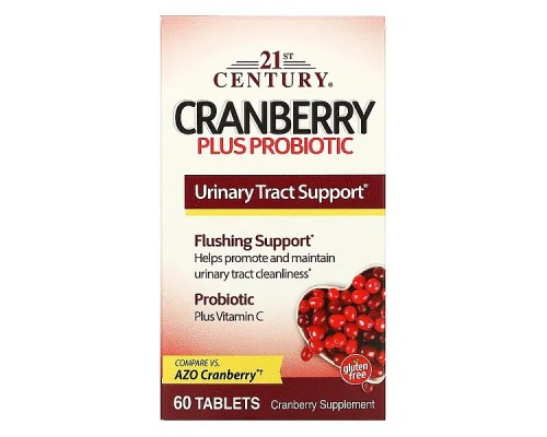Журавлина с пробіотиками, Cranberry with Probiotic, 21st Century, 60 таблеток Журавлина с пробіотиками, Cranberry with Probiotic, 21st Century, 60 таблеток