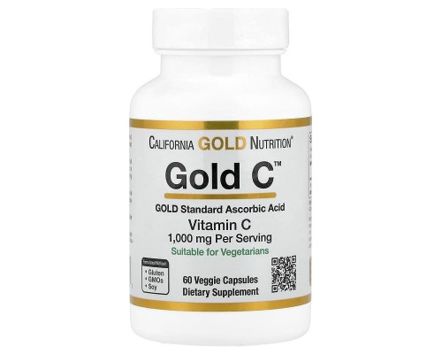 Вітамін С класу USP California Gold Nutrition (Gold C) 1000 мг, 60 вегетаріанських капсул Вітамін С класу USP California Gold Nutrition (Gold C) 1000 мг, 60 вегетаріанських капсул