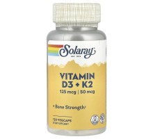 Витамины D3 и K2 без сои Solaray 120 вегетарианских капсул
