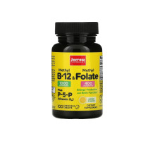 Метил B-12 и метилфолат со вкусом лимона, Methyl B-12/Methyl Folate and Pyridoxal-5-phosphate (P-5-P), Jarrow Formulas, 1000 мкг / 400 мкг, 100 леденцов