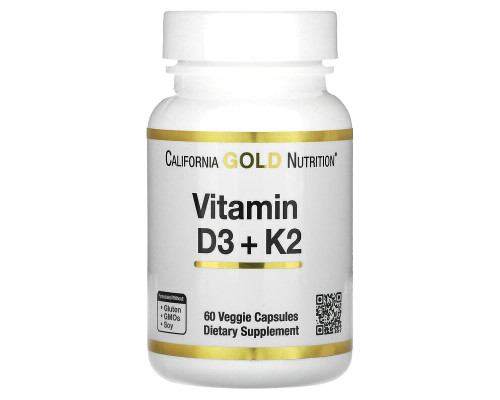 California Gold Nutrition, витамины D3 и К2, 60 растительных капсул