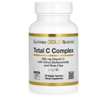 California Gold Nutrition, Total C, комплекс с витамином C и Capros, цитрусовыми биофлавоноидами и шиповником, 500 мг, 60 растительных капсул